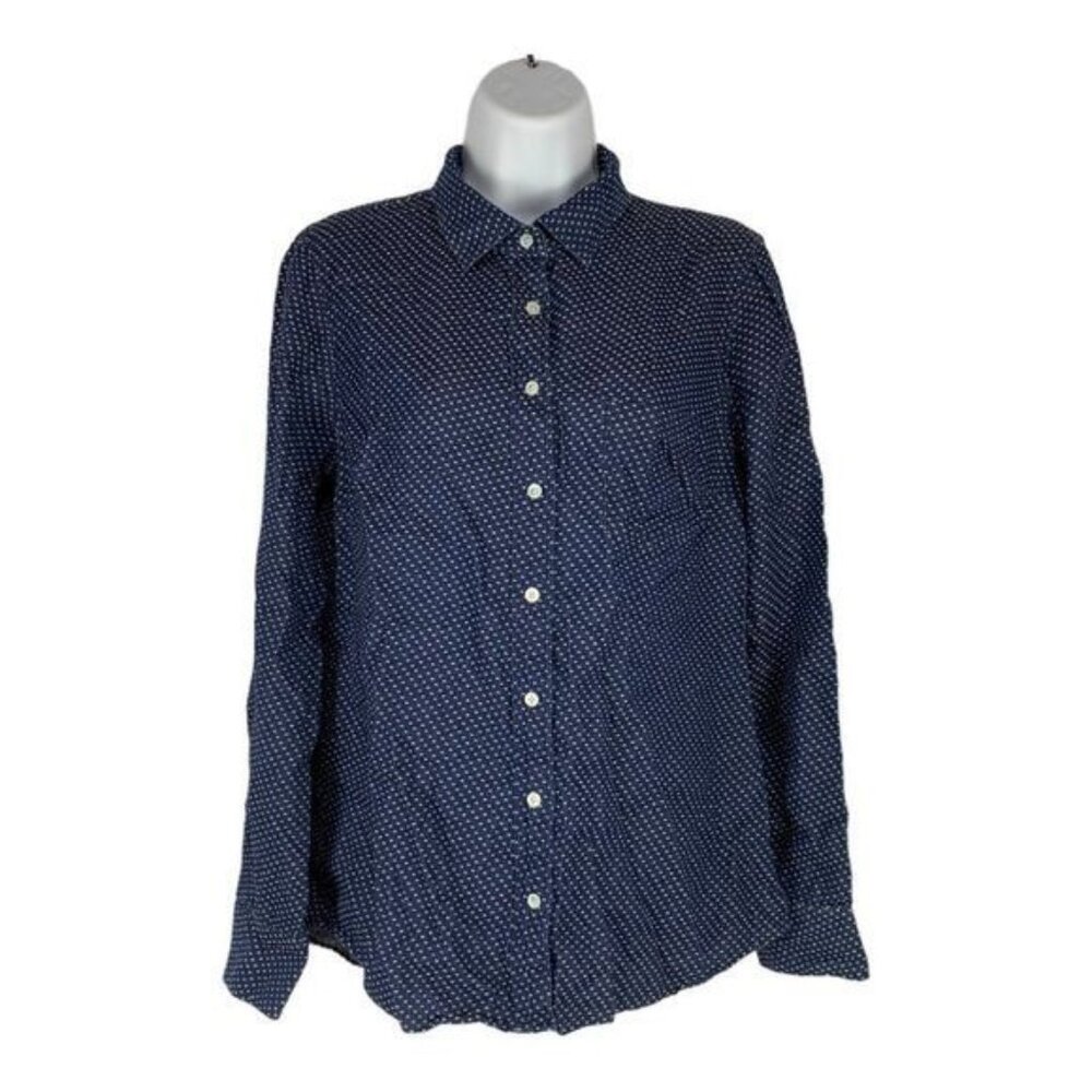 J.Crew Womens Boy Polka Dot Button-Up Shirt Blue Long Sleeve 100% Cotton Size 6